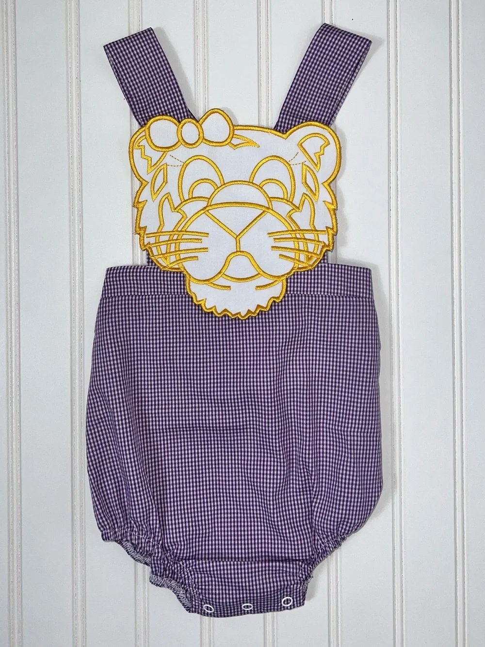 Kids Purple Gingham Bubble with Tiger Appliqué